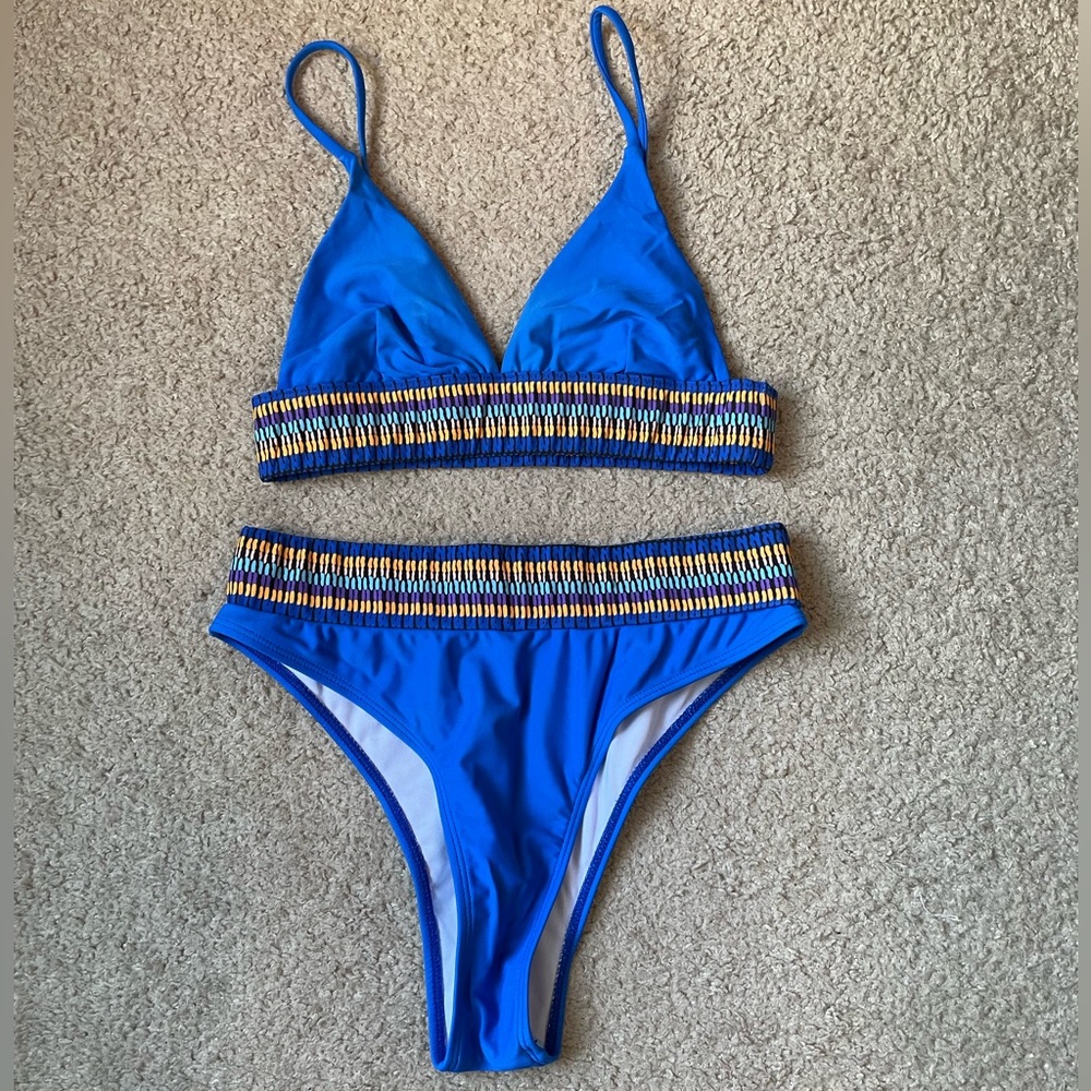 Blue high waisted bottom bikini